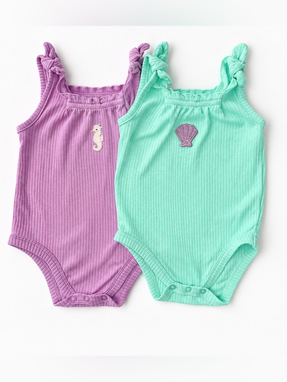 Ribbed Baby Girl Knot Romper Bundle | Mermaid & Seahorse